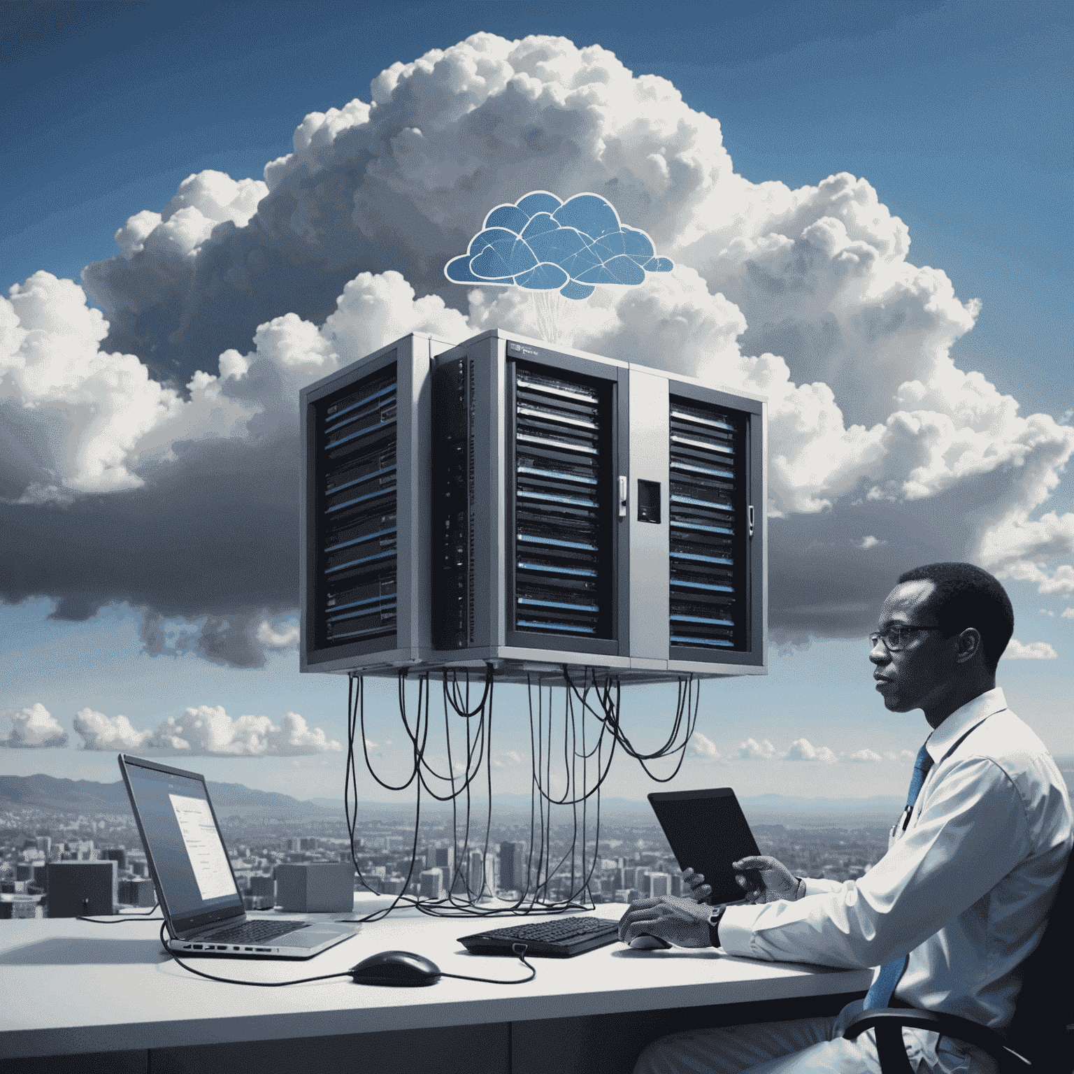 Illustration of data being transferred to the cloud for a biomedical company in South Africa